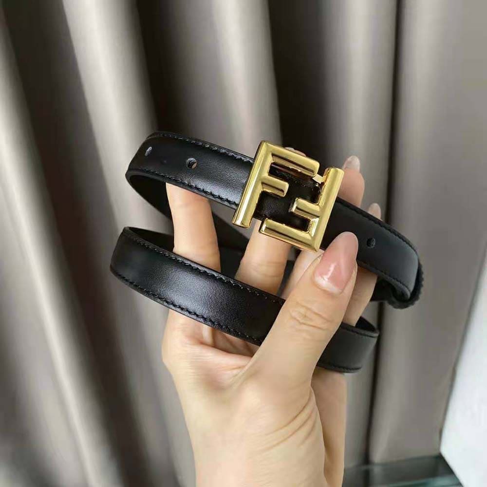 DÂY LƯNG Fendi Women Thin Belt with Loop and FF Stud Buckle-Black