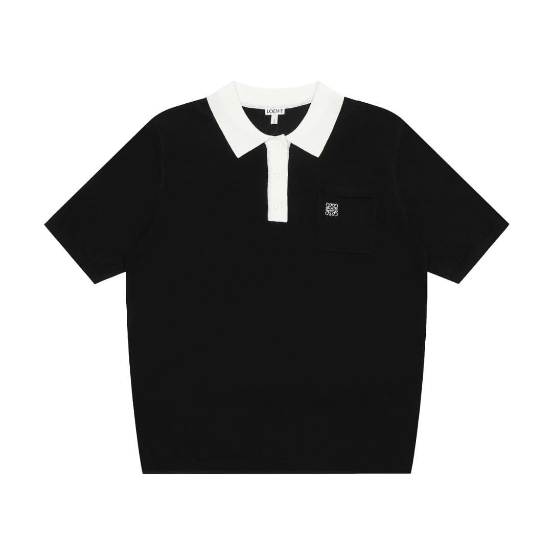 ÁO LOEWE POLO SHIRT BLACK MÀU ĐEN DỆT KIM
