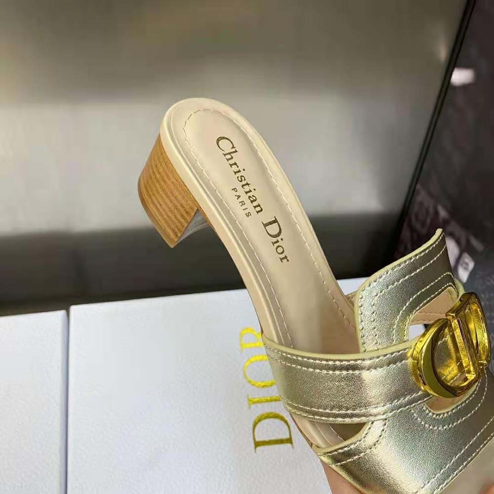 GUỐC Dior Women 30 Montaigne Heeled Slide Platinum-Tone Metallic Calfskin