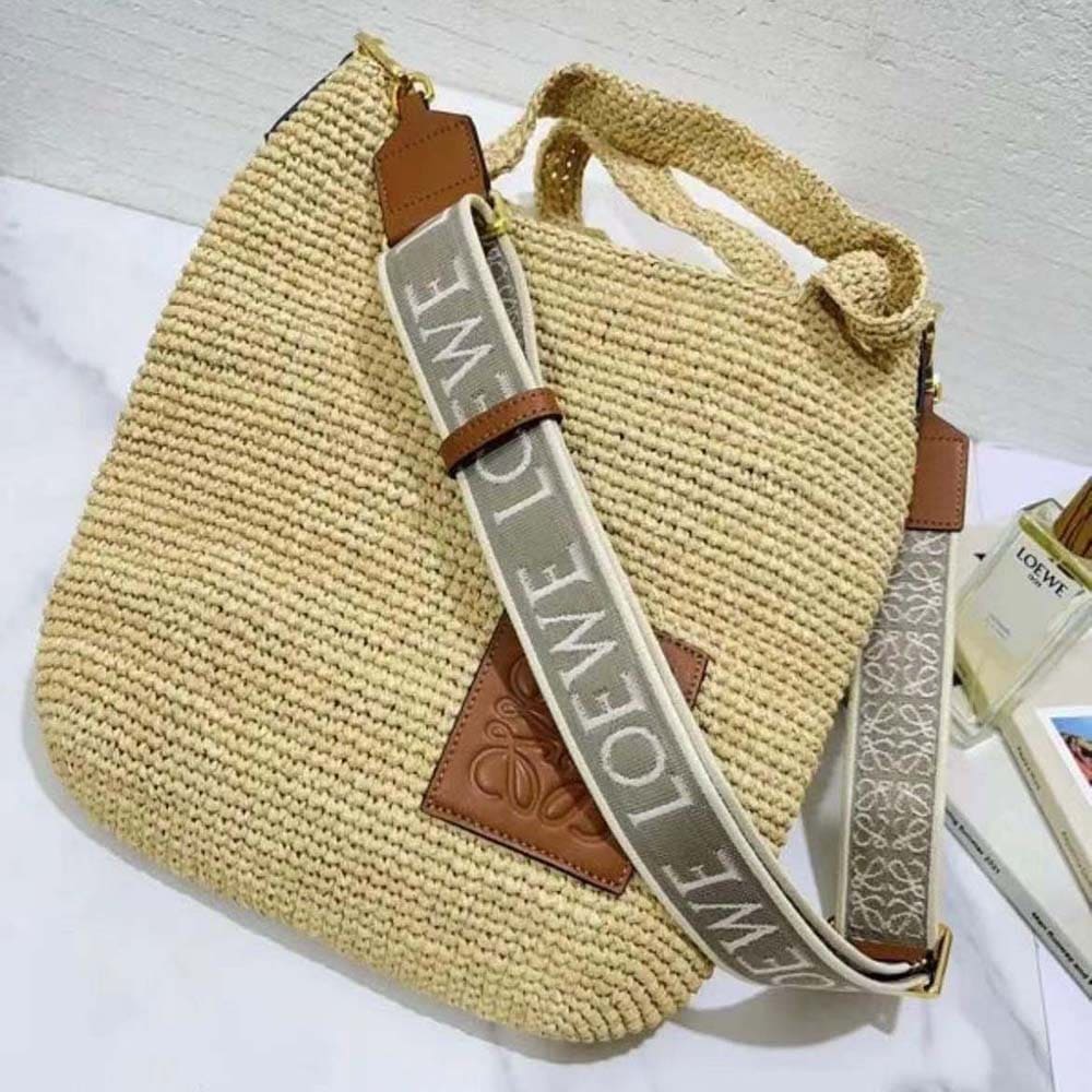 TÚI LOEWE  Mini Slit Bag in Raffia and Calfskin-Beige