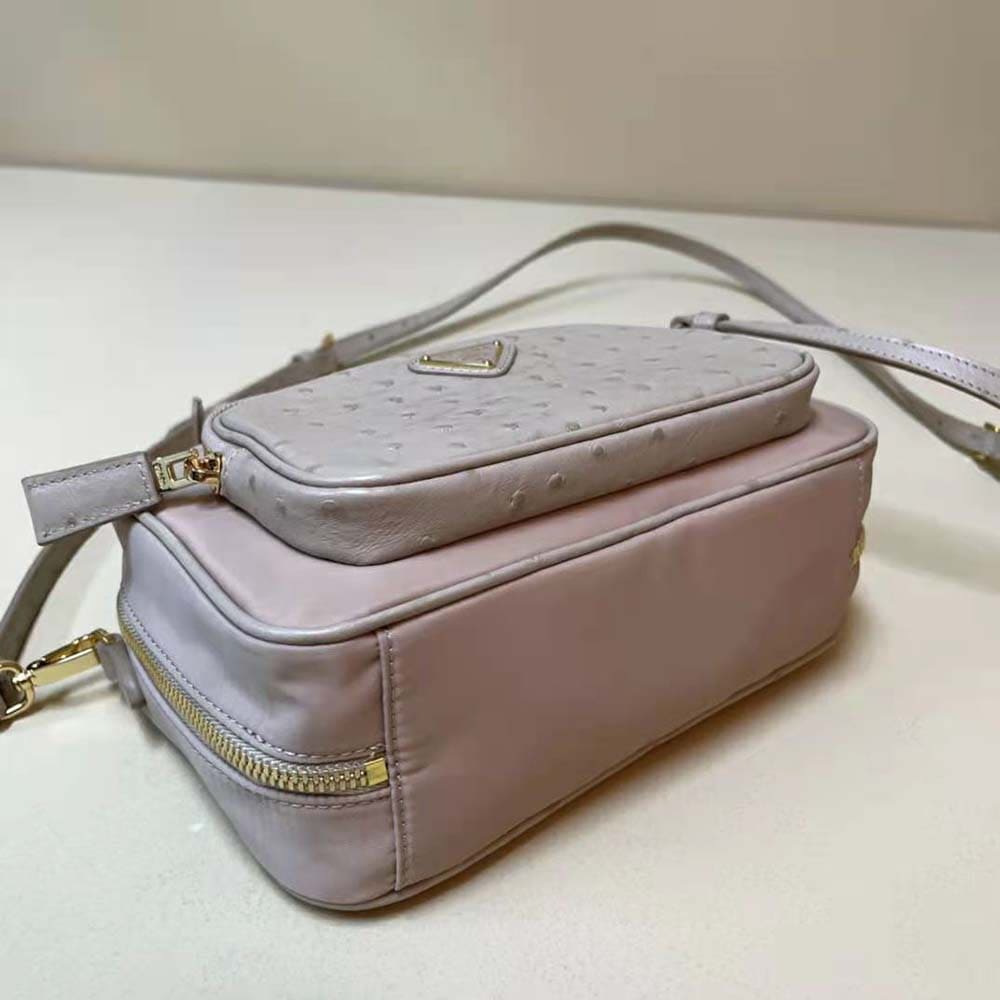 TÚI Prada Women Re-Nylon and Ostrich Leather Two-handle Bag da đà điểu
