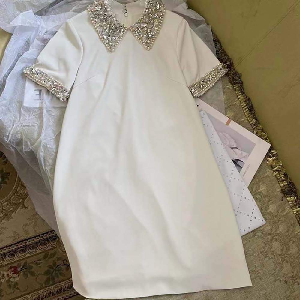 Váy Miu Miu Crystal-Embellished Shift Dress-White