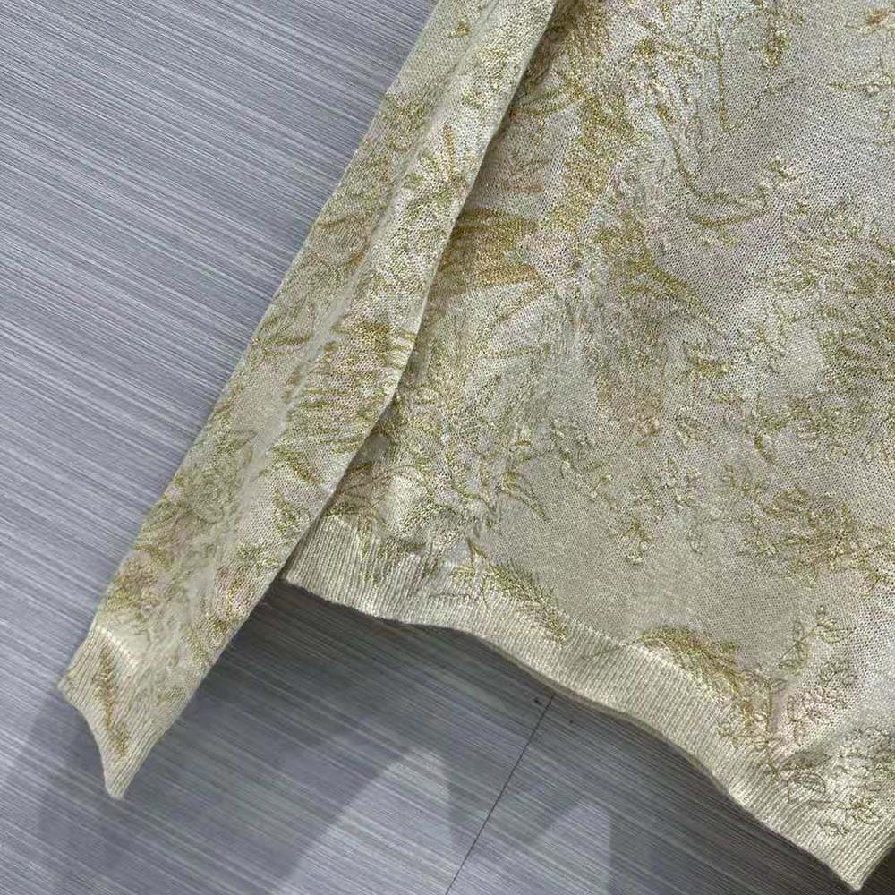 ÁO Dior Women Sweater Gold-Tone Technical Cashmere Knit Embroidered with Metallic Thread in a Dior Jardin D’Hiver Motif
