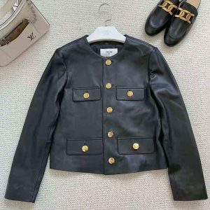 ÁO Celine Women Chasseur Jacket in Lambskin Leather-Black