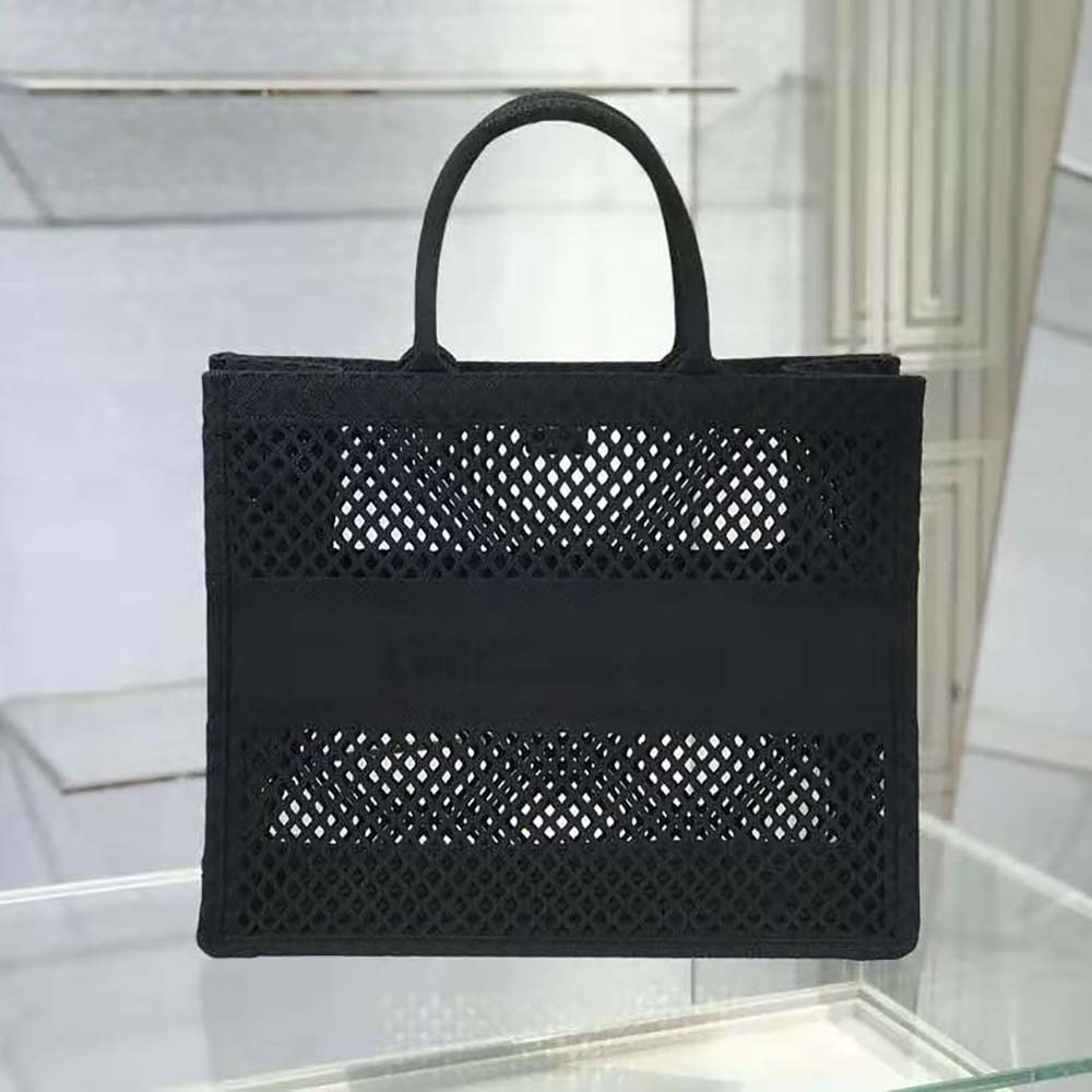 TÚI Dior Women Dior Book Tote Black Mesh Embroidery
