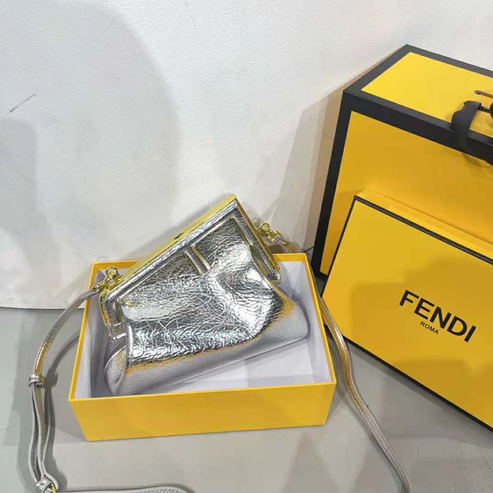 TÚI Fendi Women First Small Silver Laminated Leather Bag