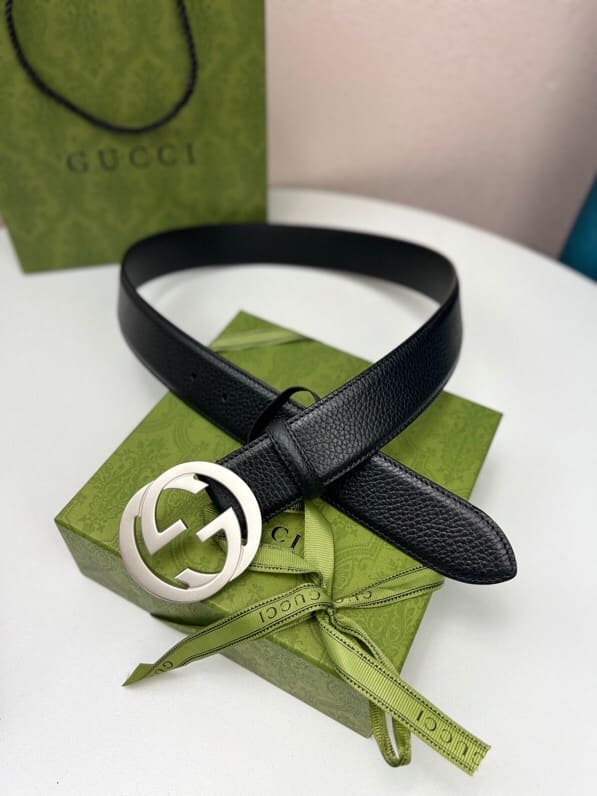 DÂY LƯNG GUCCI GG BLACK CALFSKIN LEATHER Khóa bạc
