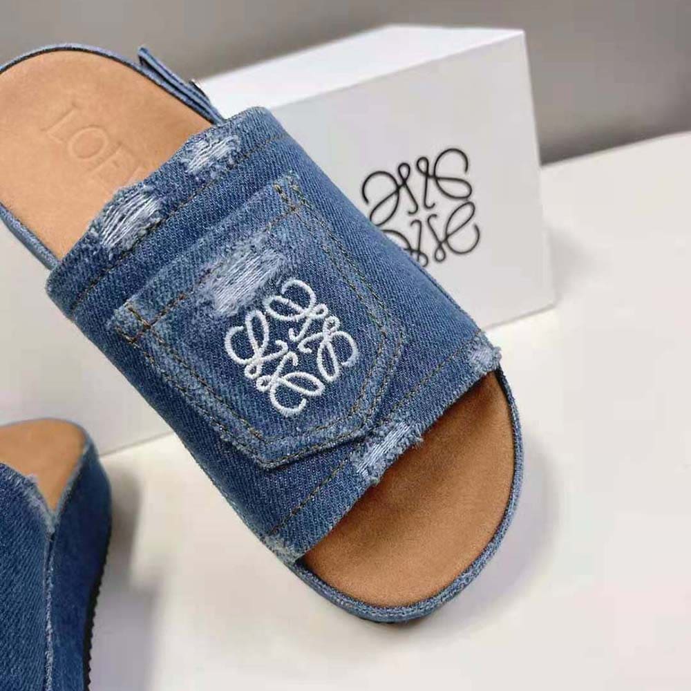 DÉP Loewe Women Deconstructed Slide in Denim-Navy
