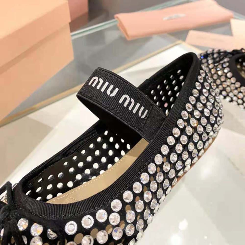 GIÀY Miu Miu Women Satin Ballerinas-Black