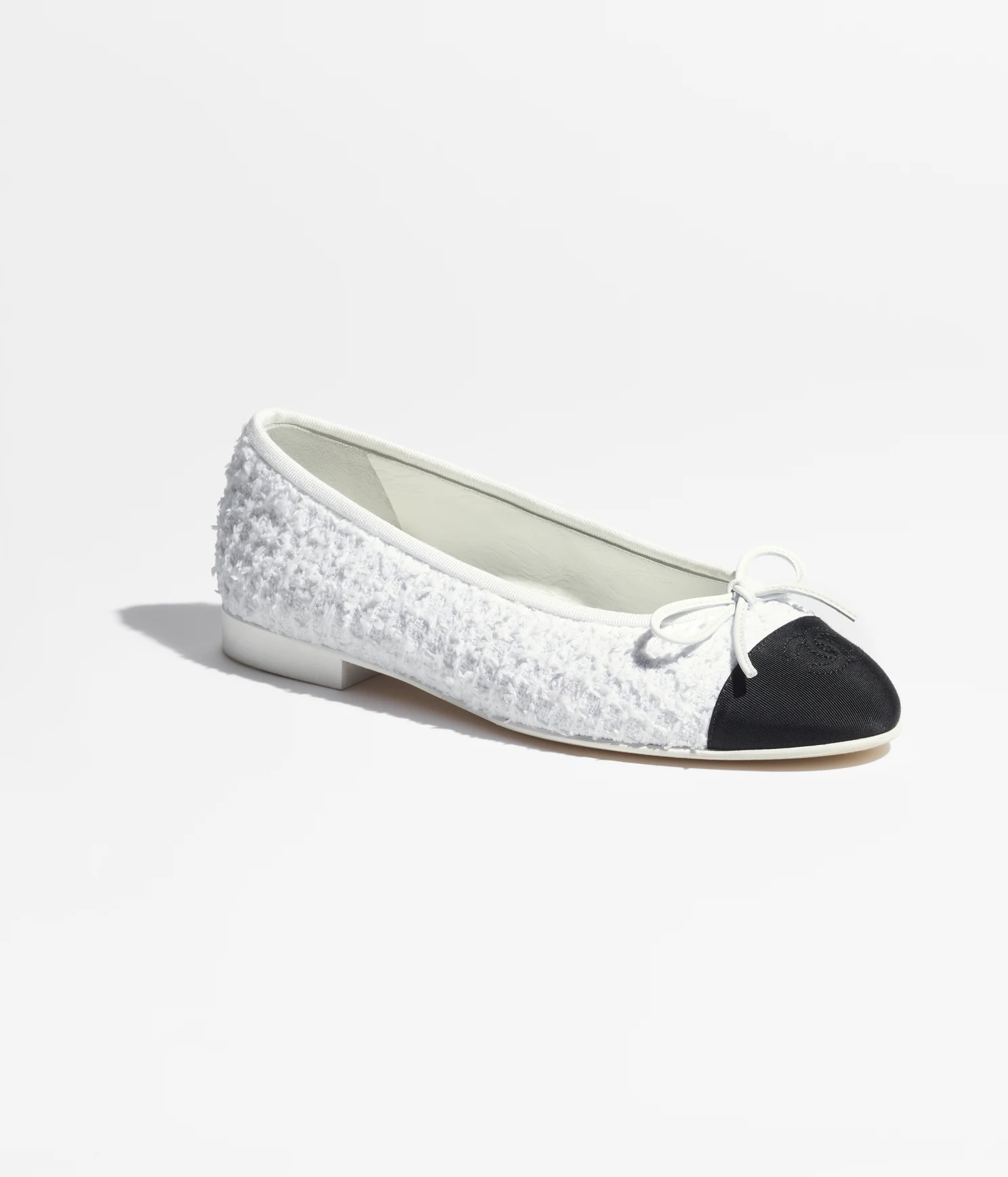 GIÀY CHANEL BALLERINA LOGO Cotton Tweed & Vải Grosgrain Trắng & Đen