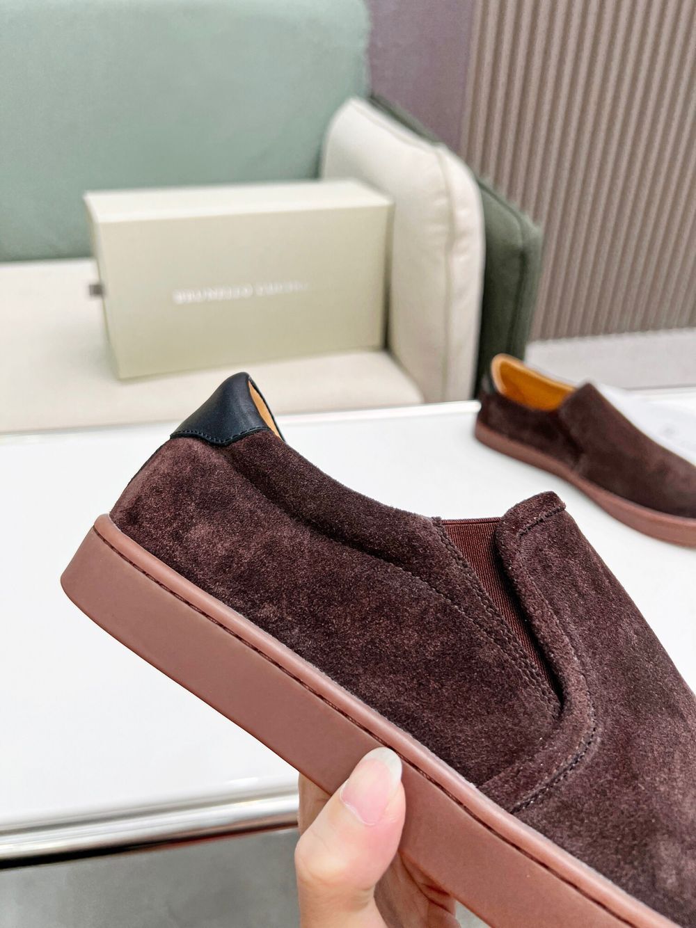 GIÀY BRUNELLO CUCINELLI Suede Brown Slip on shoes