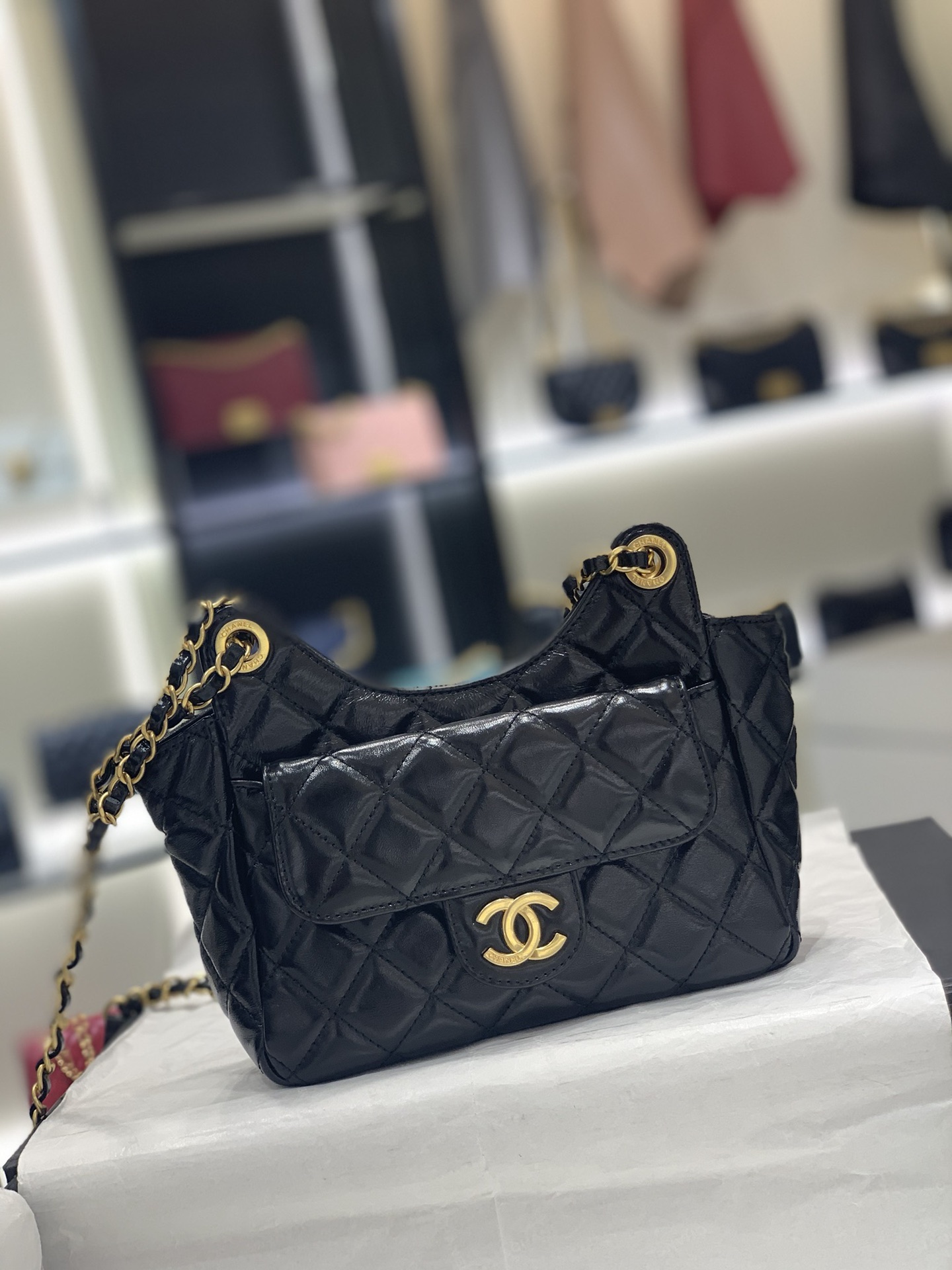 TÚI CHANEL 23C Hobo Black đen da HAAS