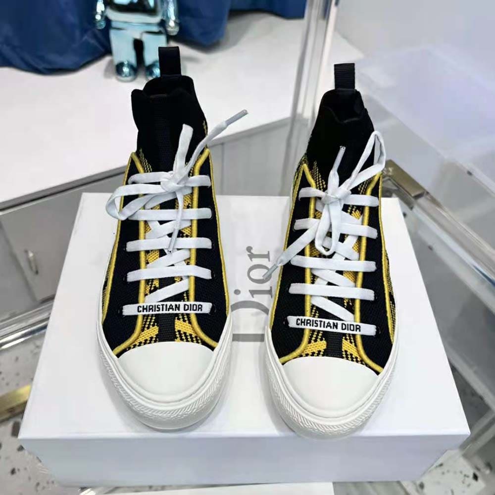 GIÀY Dior Women Walk’N’Dior Sneaker Yellow and Black Check’n’Dior Technical Mesh