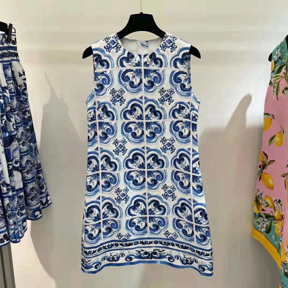 VÁY Dolce Gabbana D&G Women Short Majolica-Print Brocade Dress