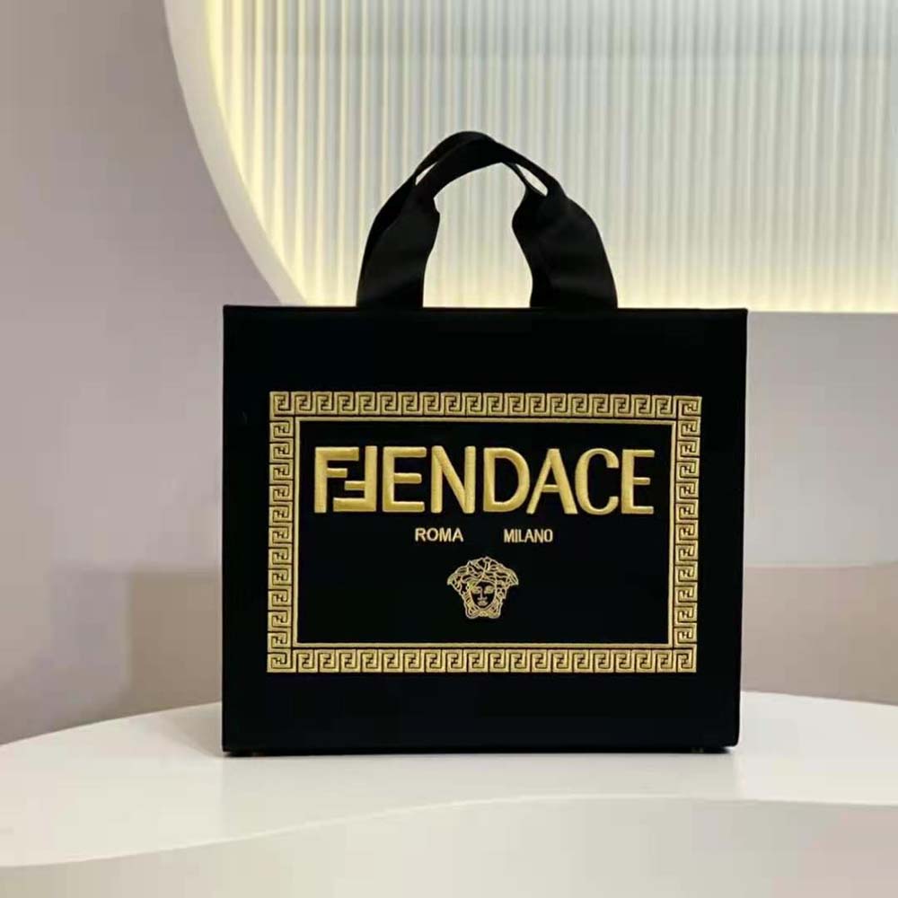TÚI Versace Women Fendace Logo Medium Tote Bag-Black
