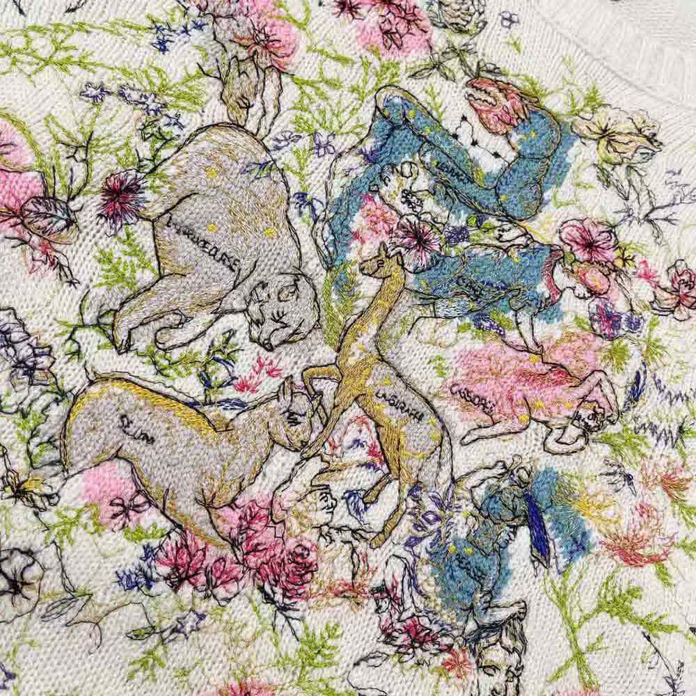 ÁO Dior Women Chez Moi Sweater Ecru Cashmere Intarsia Knit with Multicolor D-Constellation Motif
