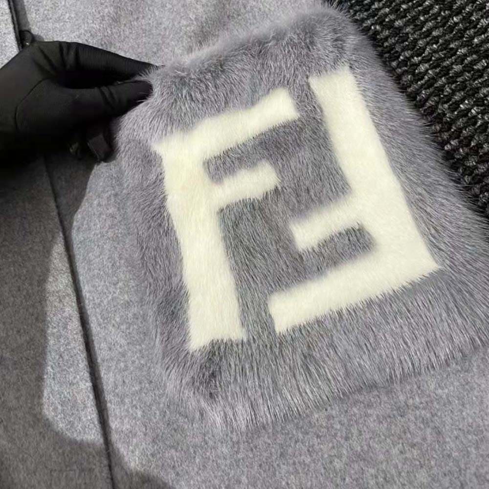 ÁO Fendi Women Coat Gray Wool Overcoat