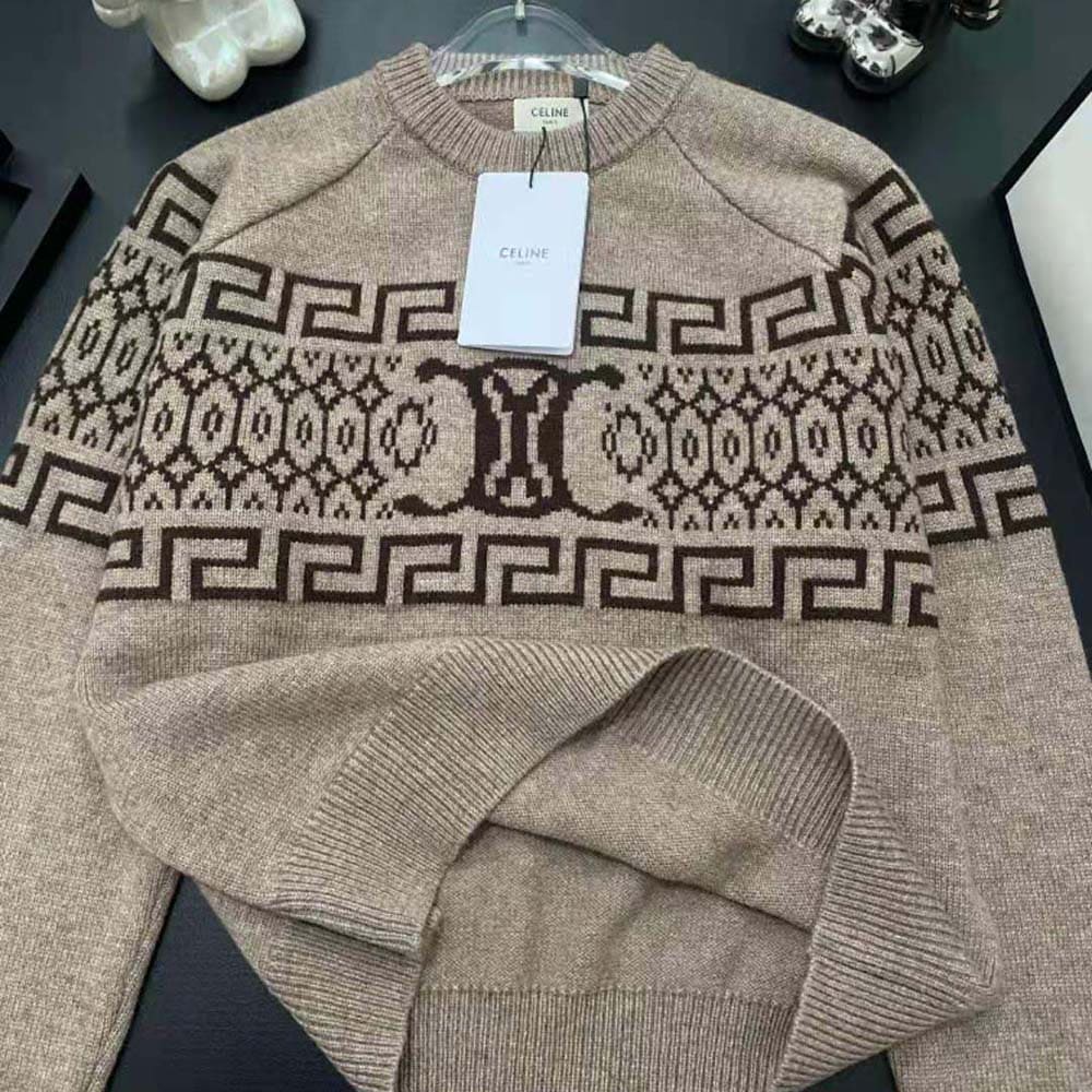 ÁO Celine Crew Neck Sweater in Triomphe Fair Isle Wool