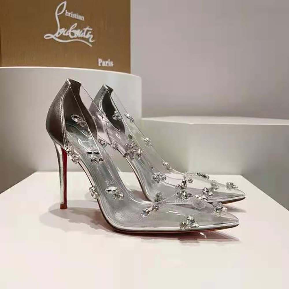 GIÀY Christian Louboutin Women Degraqueen Pump with PVC and Iridescent Nappa Leather-Silver