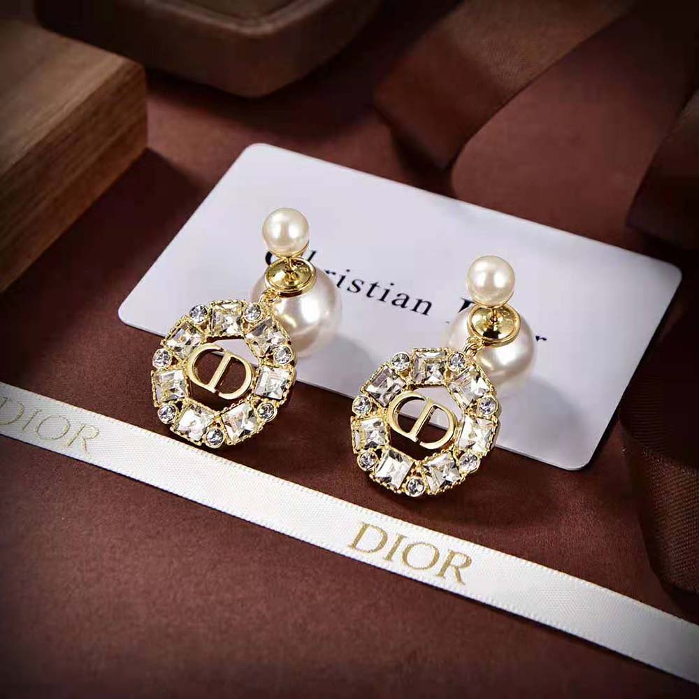 BÔNG TAI Dior Women Tribales Earrings Gold-Finish Metal and White Resin Pearls