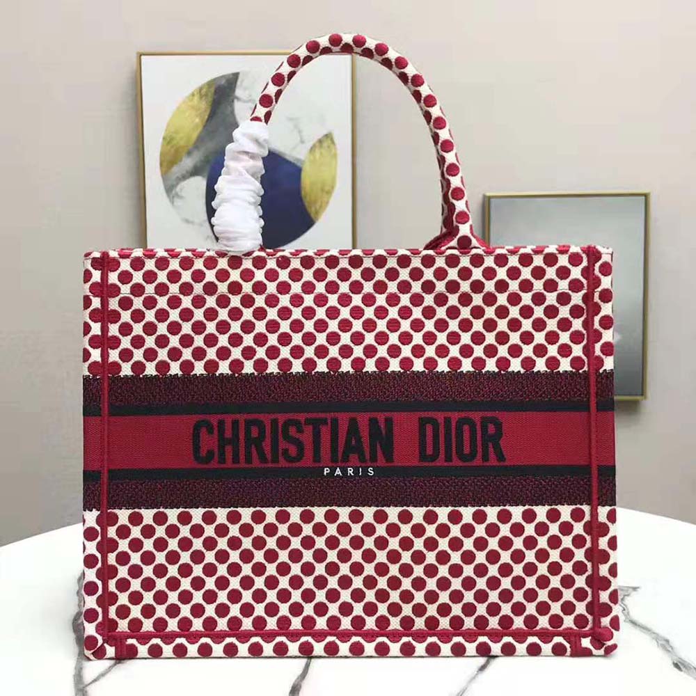 TÚI Dior Women Small Dioramour Dior Book Tote Red Dior Dots Embroidery