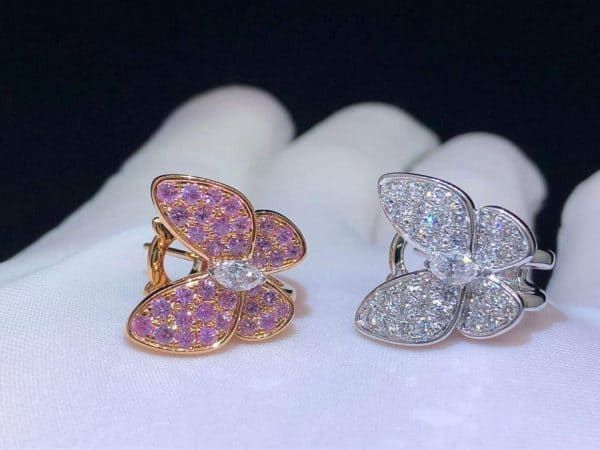 Hoa tai bướm kim cương vàng 18k và đá Sapphire hồng Van Cleef 18K  (Liên hệ để biết giá)