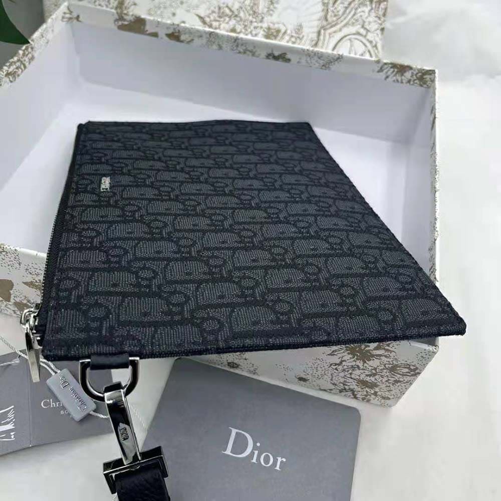 TÚI Dior Men A5 Pouch Black Dior Oblique Jacquard