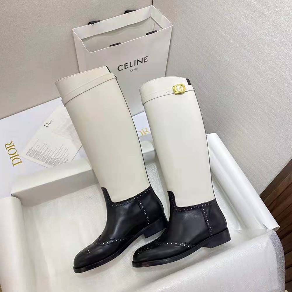 GIÀY Dior Women Empreinte Boot Black and White Perforated Calfskin