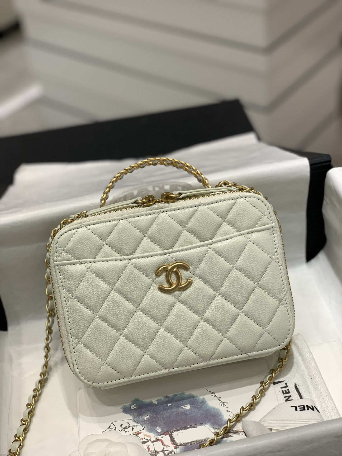 TÚI CHANEL 22S Handle White trắng gold logo da HAAS