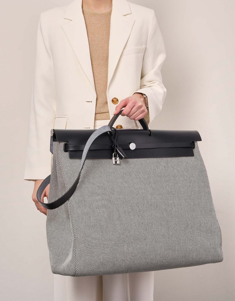 TÚI Hermès Herbag 52 Vache Hunter Toile Black Ecru