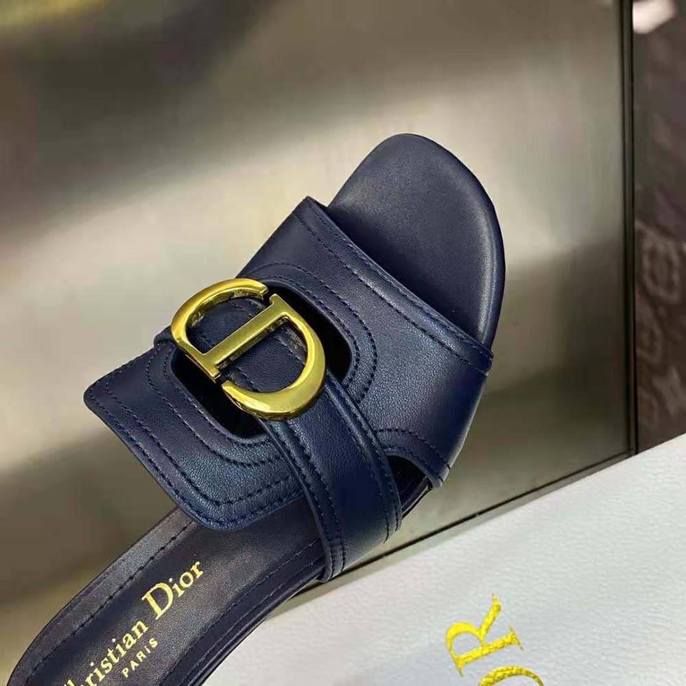 GUỐC Dior Women 30 Montaigne Heeled Slide Black Calfskin
