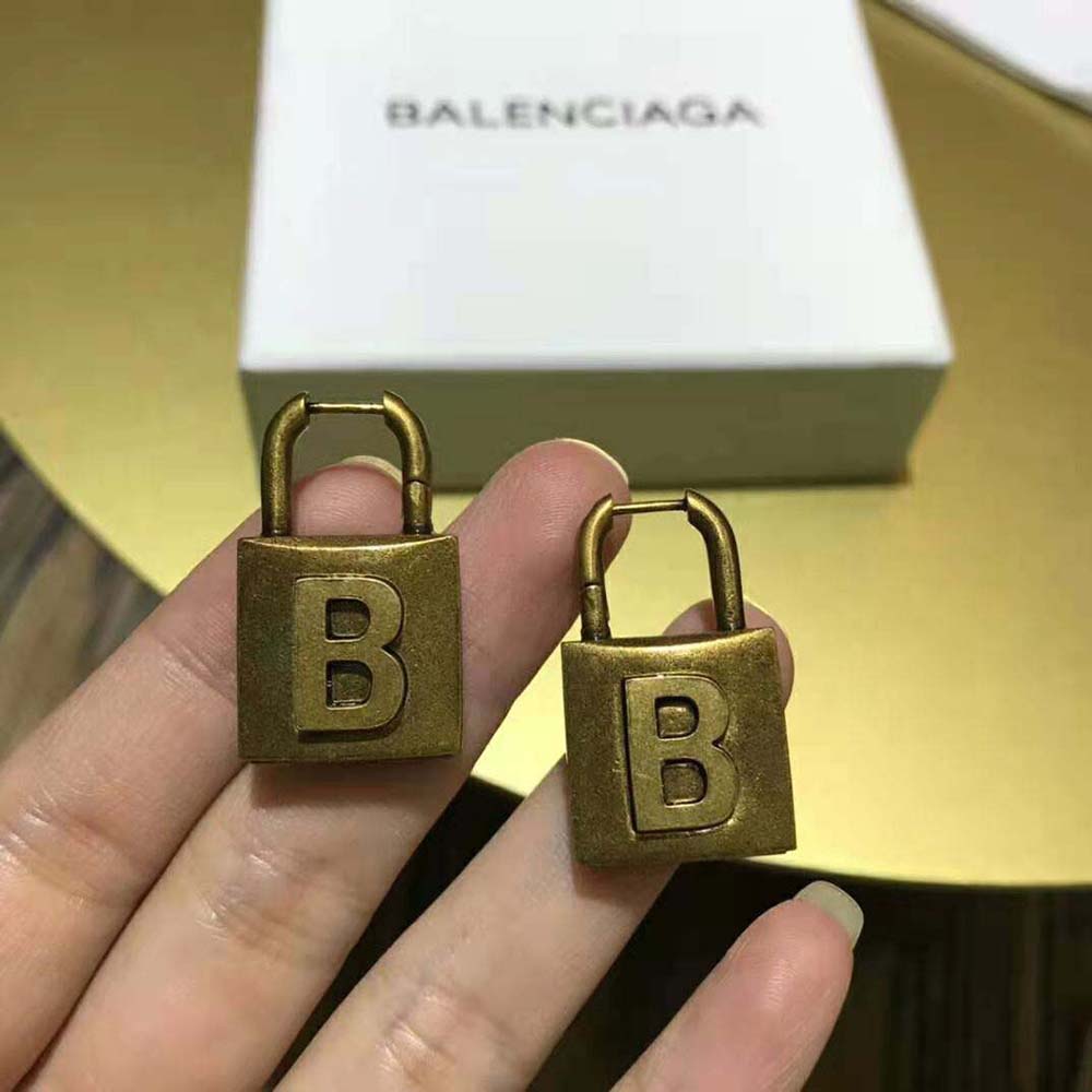 Bông tai Balenciaga Women Lock Small Earrings in Aged-Gold Brass