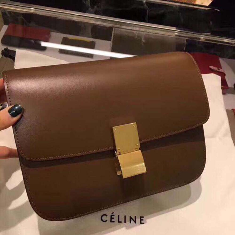 TÚI Celine Women Small Classic Bag in Box Calfskin Leather-Brown