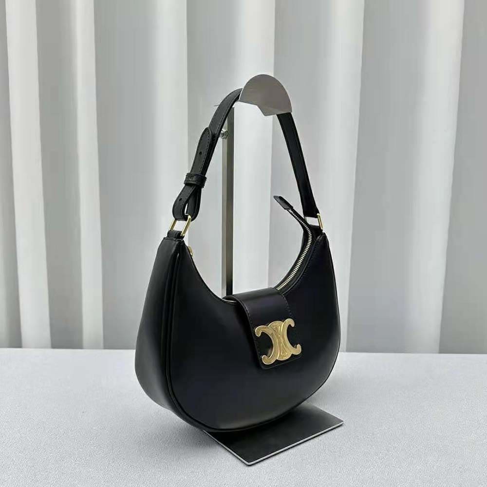 TÚI Celine Women Ava Triomphe Soft Bag in Smooth Calfskin-Black