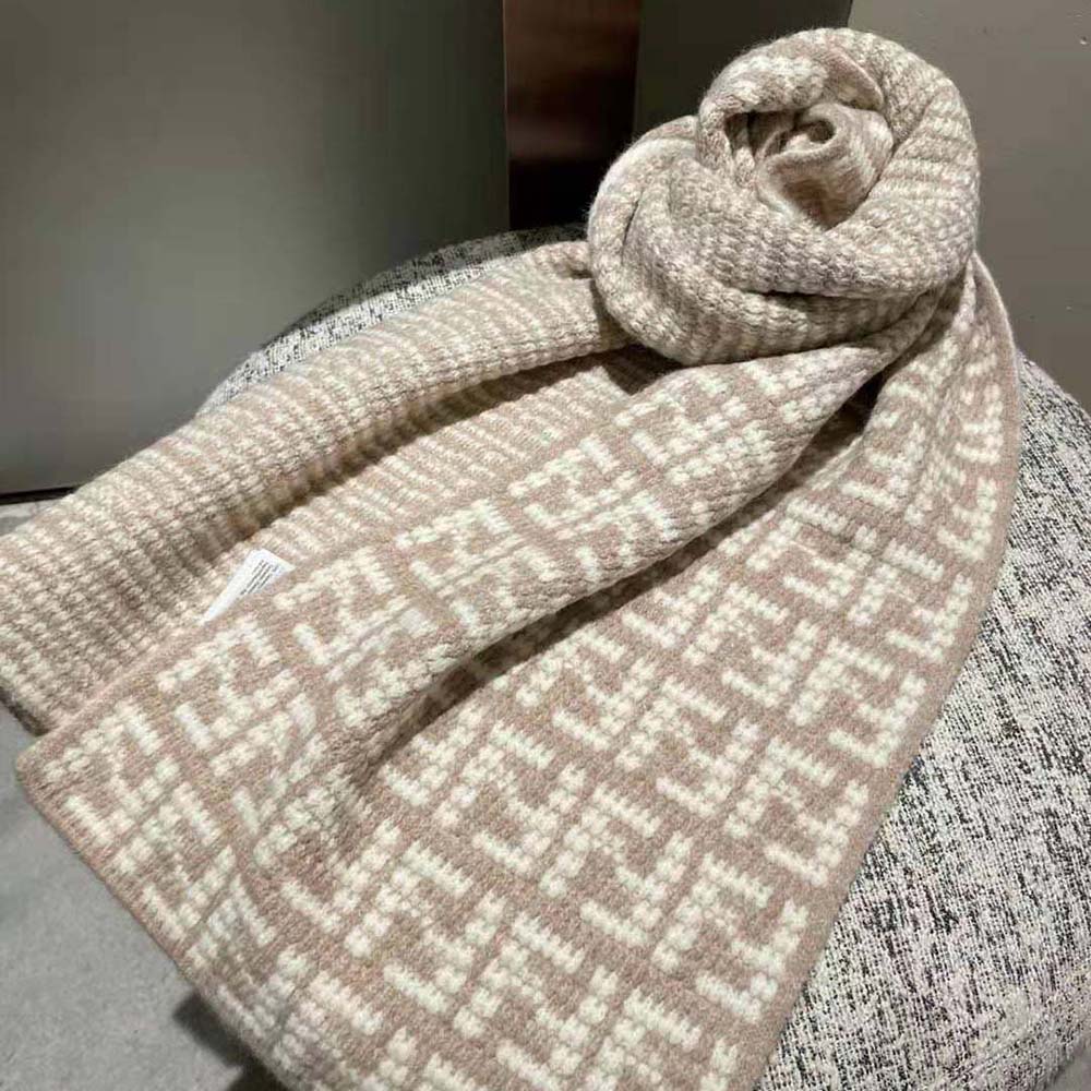 KHĂN Fendi Women FF Scarf Dove Gray Cashmere Scarf
