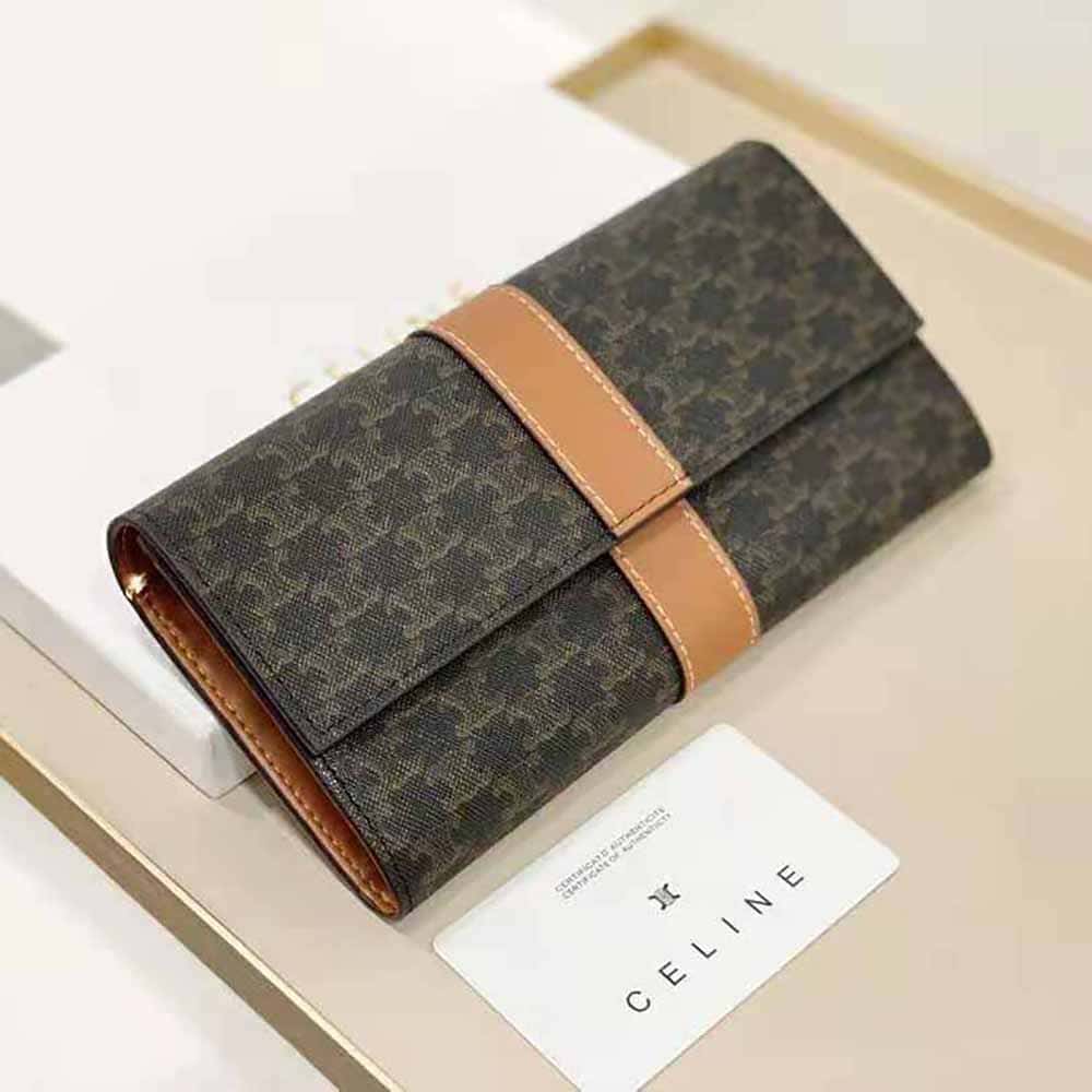 VÍ CELINE Large Flap Wallet in Triomphe Canvas and Lambskin