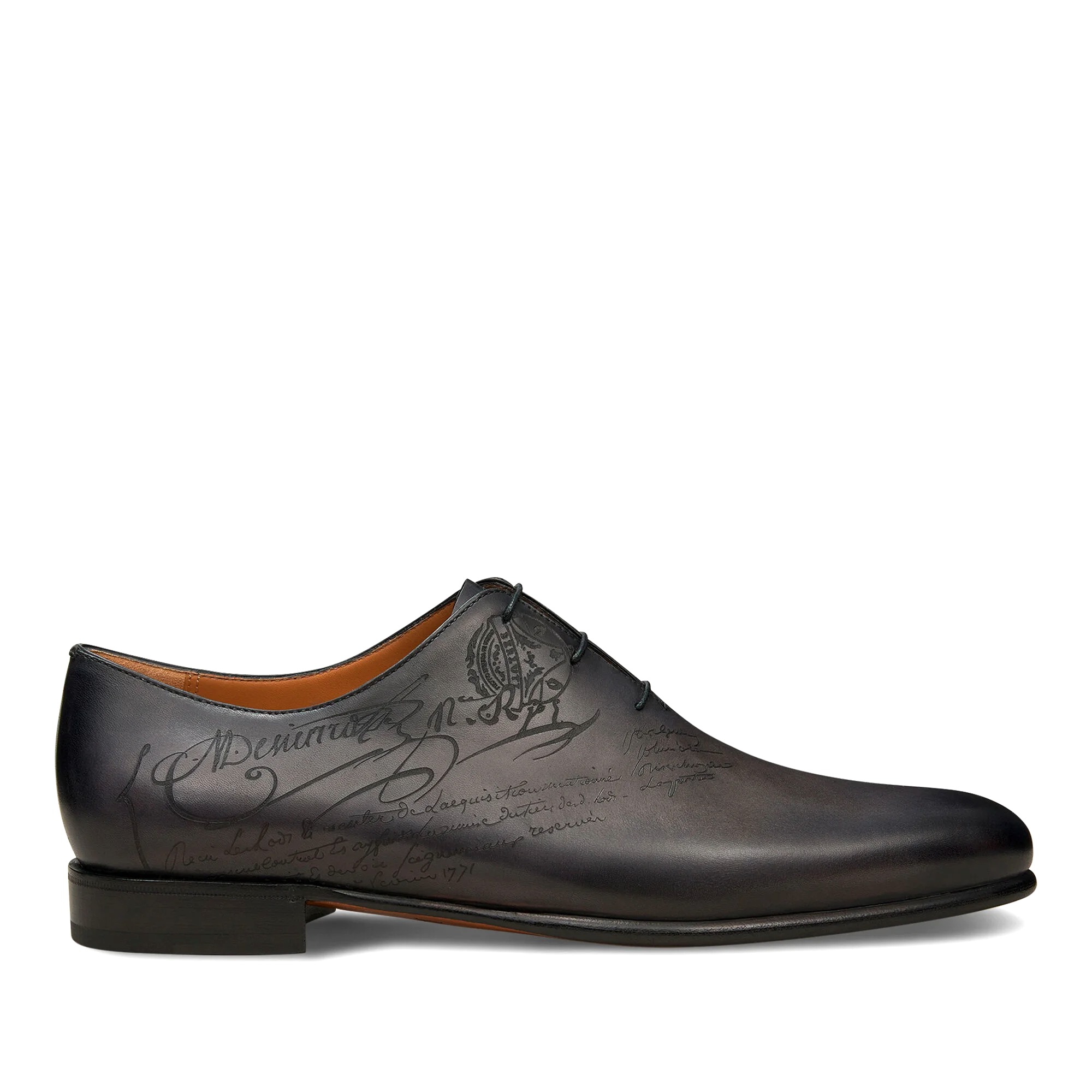 GIÀY BERLUTI Alessandro Galet Scritto Leather Oxford Nero Grigio
