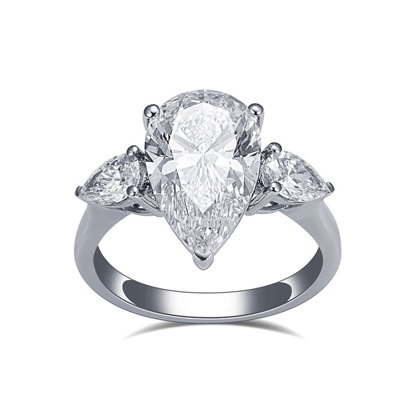 Nhẫn ba viên đá hình quả lê kim cương nhân tạo 3 carat, độ tinh khiết E VS1 vàng trắng 18K