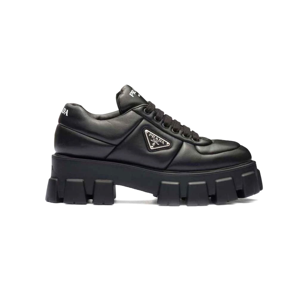 Giày Prada Women Soft Padded Nappa Leather Lace-up Shoes-Black