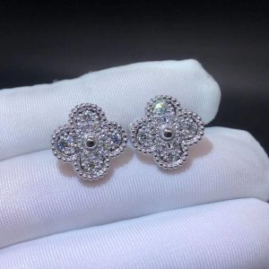 Vòng cổ Van Cleef & Arpels Vintage Alhambra Diamond Pave vàng trắng 18K