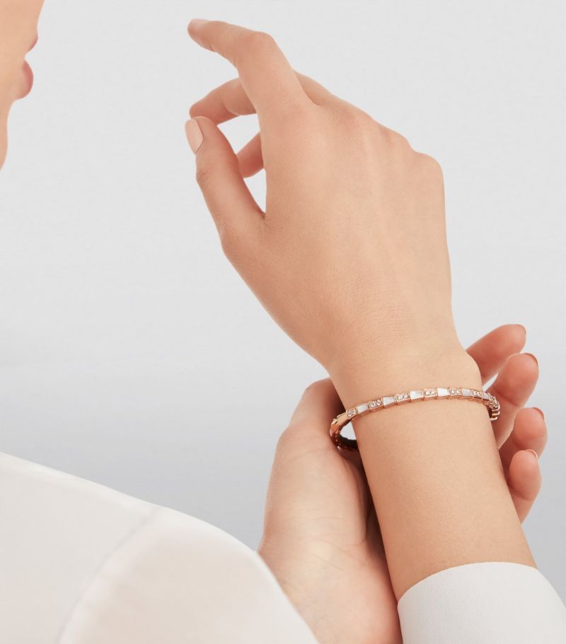 Vòng tay BVLGARI Rose Gold, Mother-of-Pearl and Diamond Serpenti Viper Bangle vàng hồng 18K