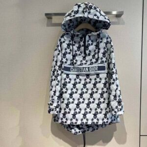 ÁO Dior Women Hooded Anorak Navy Blue Technical Taffeta Jacquard