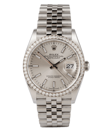 Đồng hồ Rolex Datejust Diamond Bezel Black Dial mặt số màu bạc