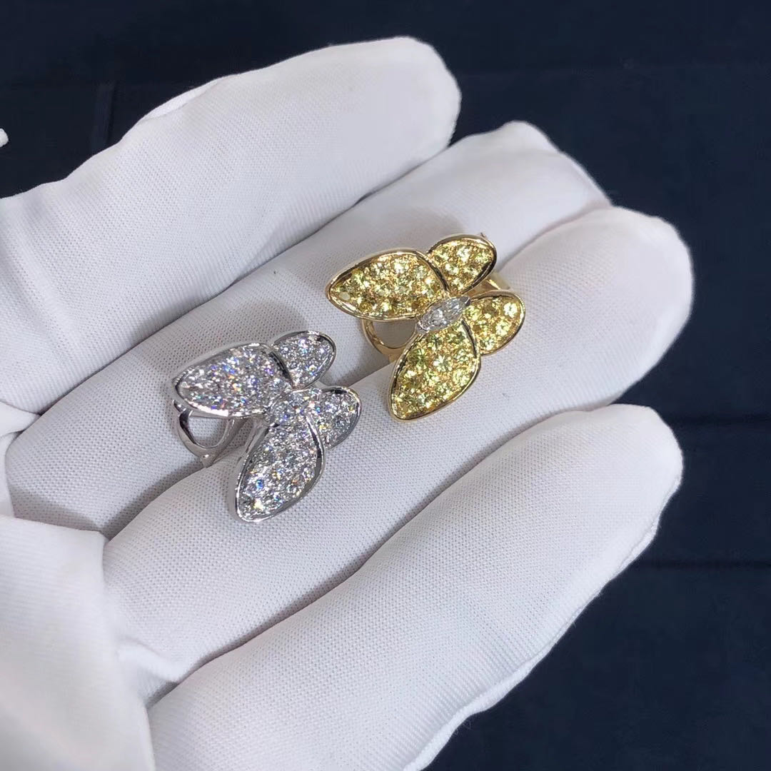 HOA TAI  Van Cleef & Arpels Diamond Yellow Sapphire Two Butterfly Earring 18K GOLD
