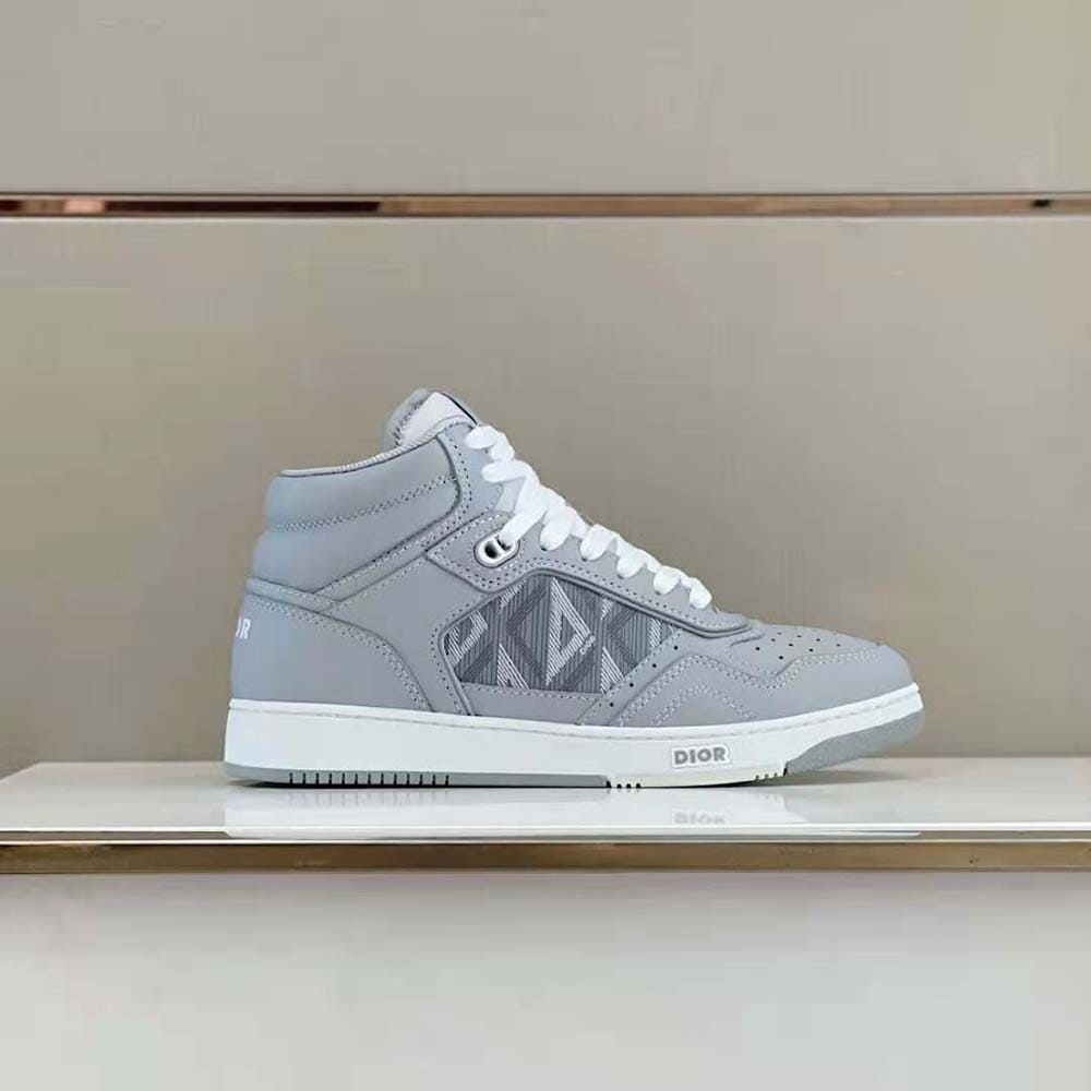 GIÀY DIOR B27 High-Top Sneaker Dior Gray Smooth Calfskin and CD Diamond Canvas