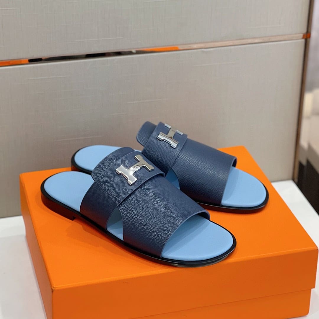 DÉP HERMES ARLES MULE BLUE SANDAL AAA