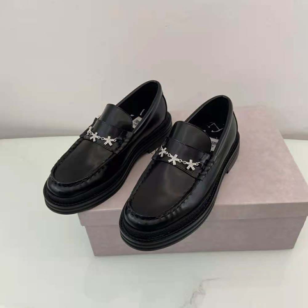 GIÀY JIMMY CHOO Eric Haze Ezra M Black Box Calf Loafers with Eric Haze Star Chain