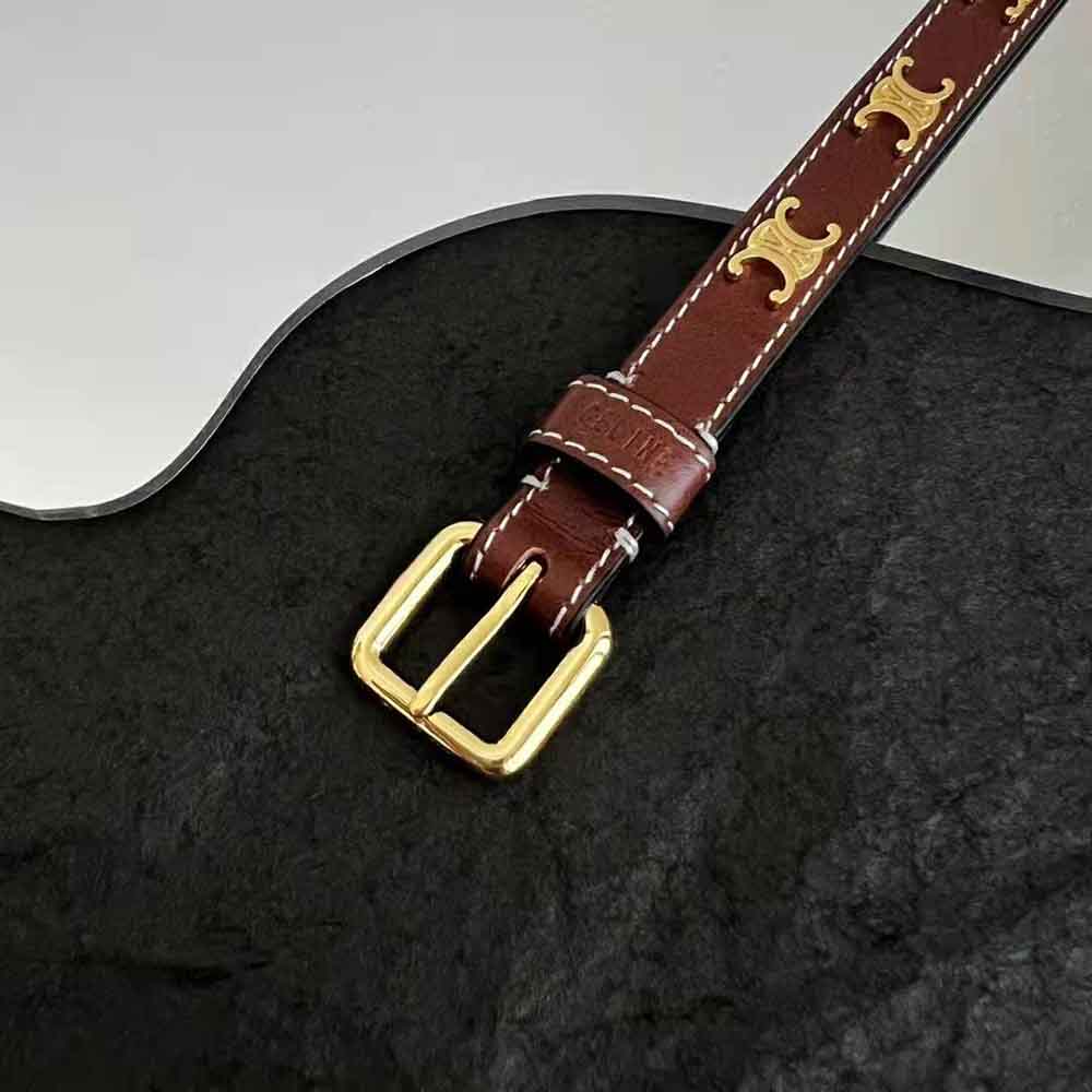 Vòng tay Celine Women Triomphe Multi Leather Bracelet in Brass with Gold Finish and Smooth Calfskin-Pink