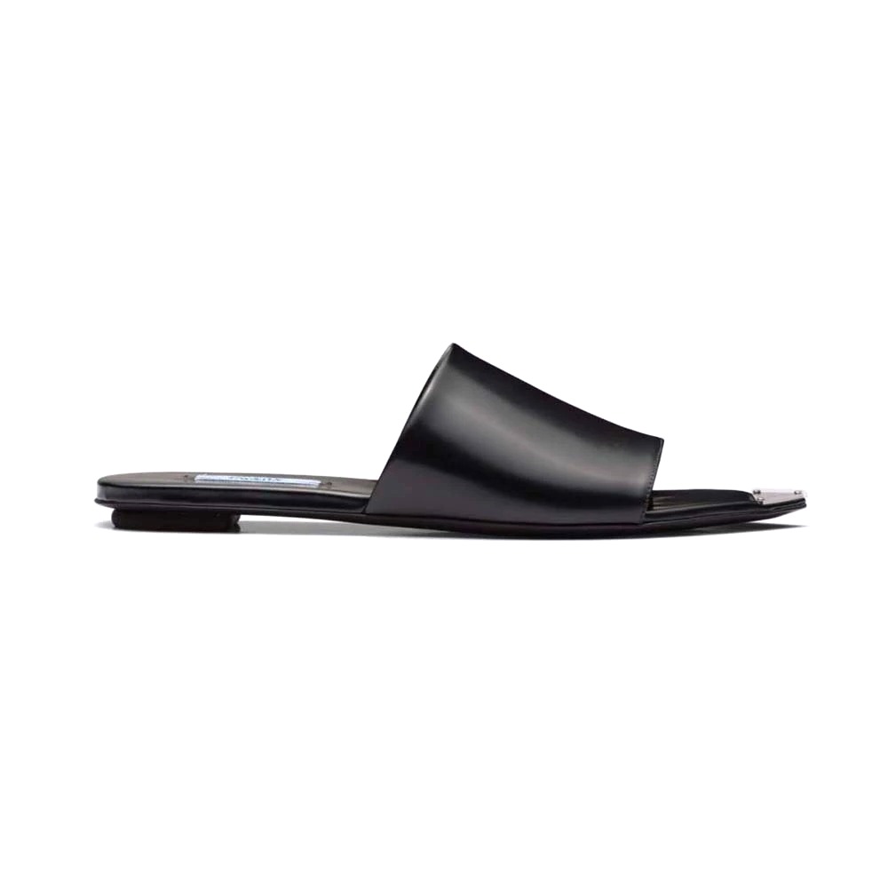 DÉP Prada Brushed Leather Slides Modernist Line Feature