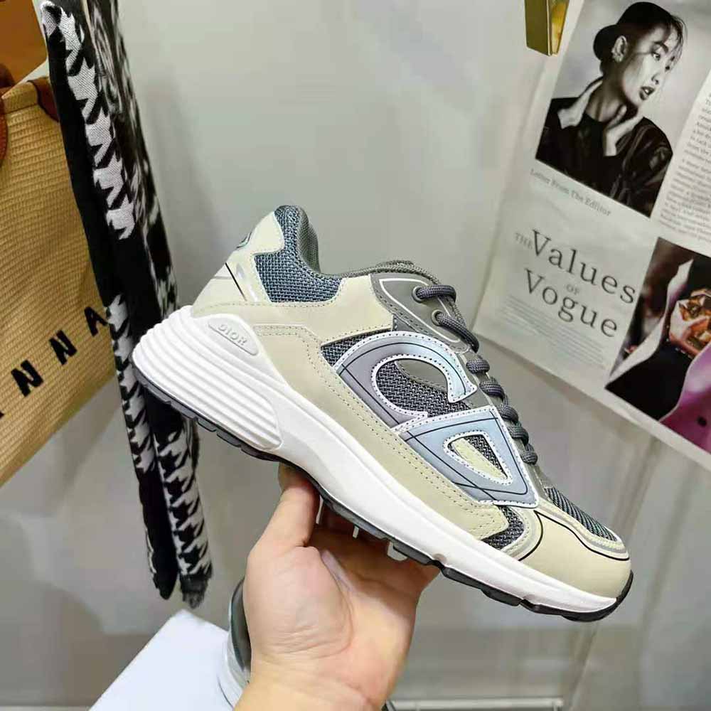 GIÀY DIOR Unisex CD Shoes B30 Low-Top Sneaker Sneaker Olive Mesh and Cream Technical Fabric